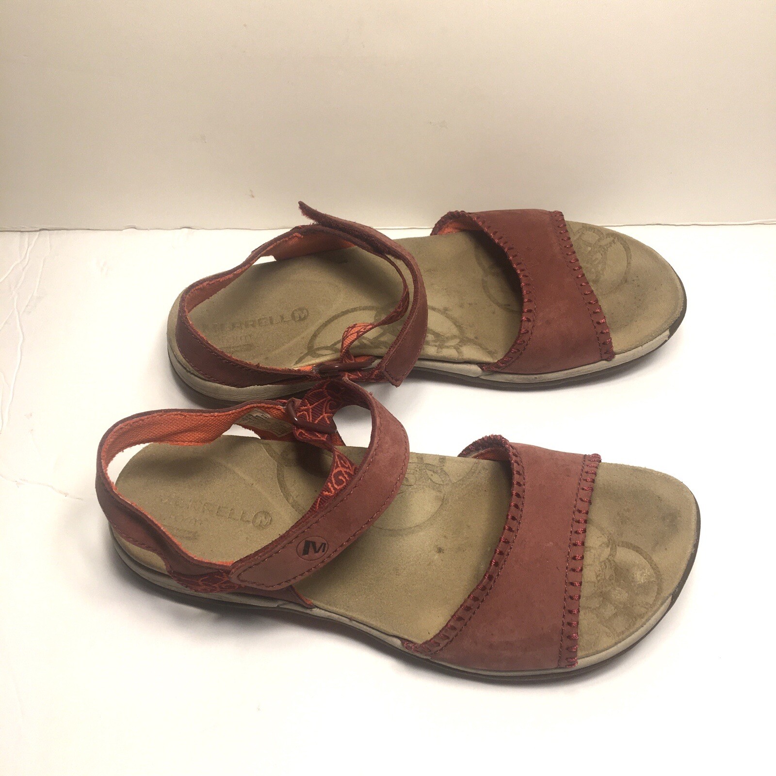 Sandali sportivi Merrell donna taglia 8 porte pelle rossa punta aperta gancio passante J57564