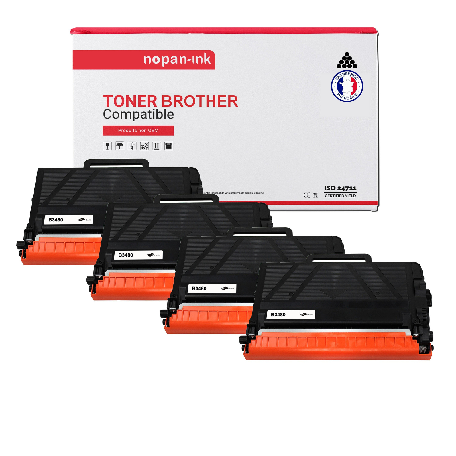 Toner TN3480 noir compatible Brother x4 NOPAN-INK cartouche laser pour imprimante monochrome