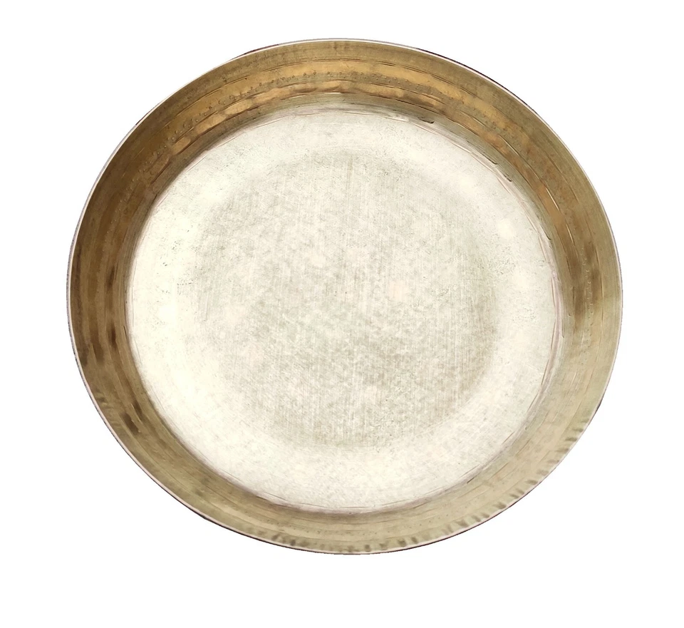 Handmade Brass Thali Antique Worship Marriage Dinner Plate 9.5 Inch 700 Gm - Image 2 of 4