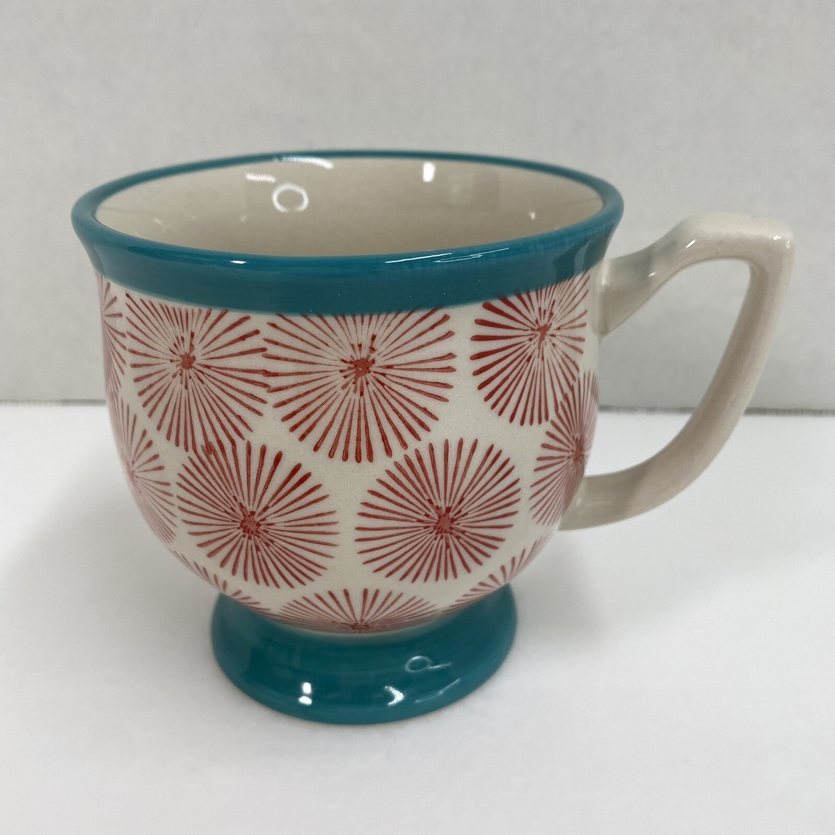Pioneer Woman Coffee Cup/Mug happiness red & turquoise 16oz footed mug pre  owned
