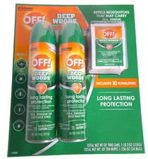 OFF Deep Woods Insect Repellent V Bug Spray 2 Cans of 9 Oz + 10 Towelettes