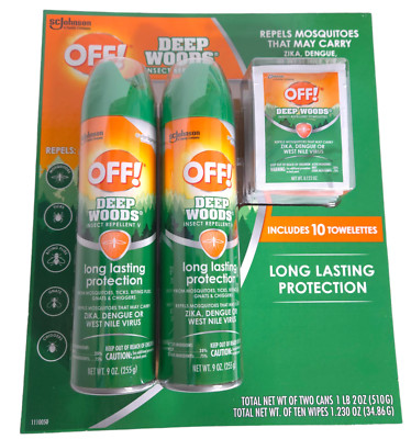 OFF Deep Woods Insect Repellent V Bug Spray 2 Cans of 9 Oz + 10 Towelettes