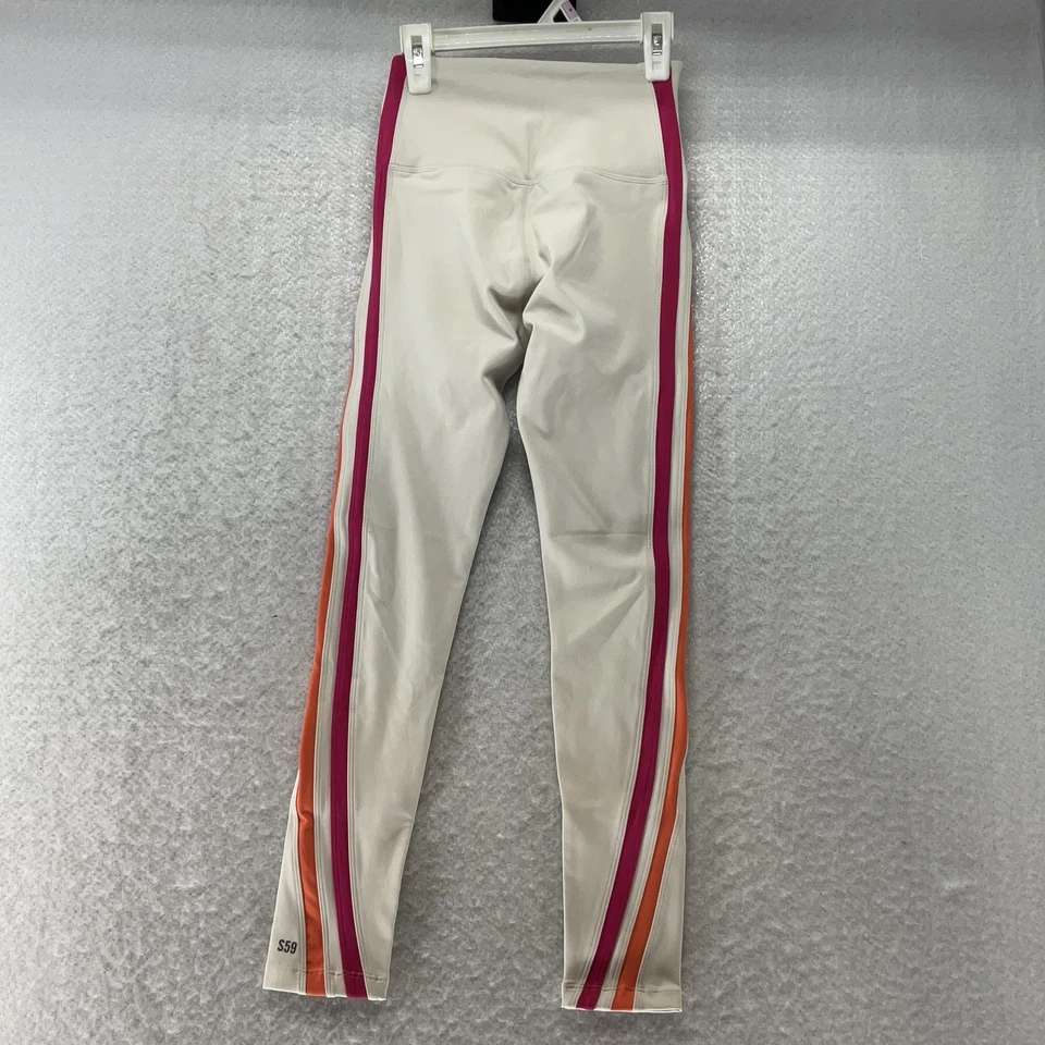 Leggings Splits59 Bianca para mujer talla pequeña blancos rayas laterales cintura alta tirar Foto 3 de 4