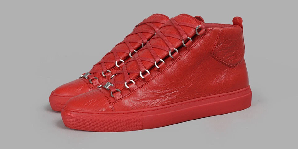 BALENCIAGA Arena Red High Leather Shoes, Sneakers Men’s Size 11, EU 44