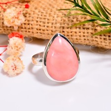 Pink Opal Ring Pink Stone 925 Sterling Silver Statement Boho Rings Gift for Her
