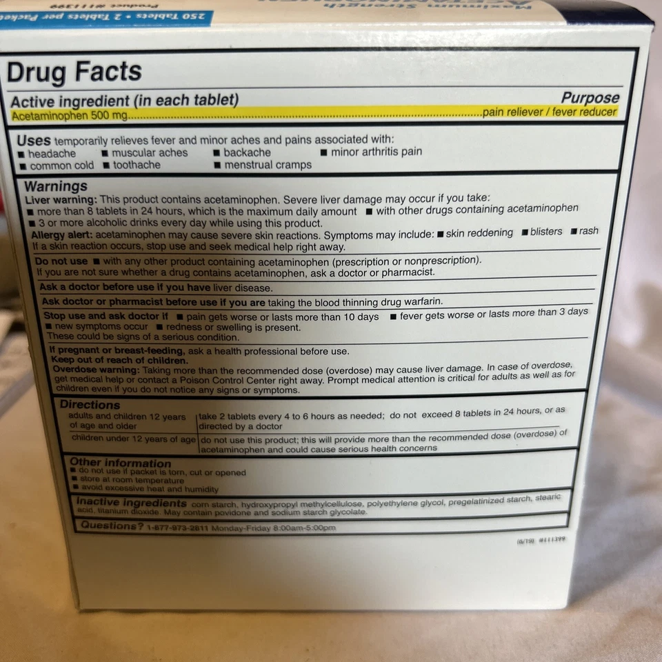 Acetaminofén de máxima resistencia por espera primeros auxilios.  Sin aspirina.  Ex. 11/23  Foto 2 de 4