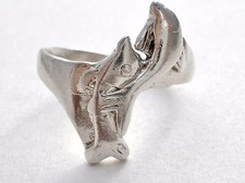 Sterling Silver Double Dolphin Ring Figural Band Size 6.5 Vintage 925 Fish Ocean