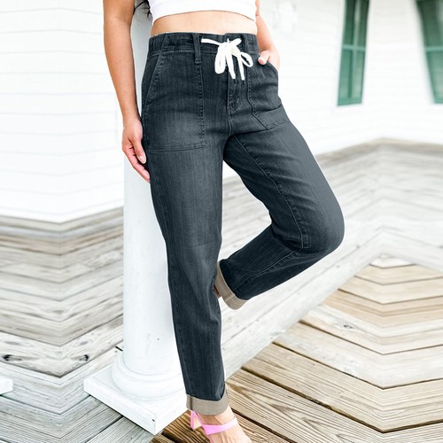 Women Denim Leggings Stretch Jean Pants Pull-On Drawstring Jogger Straight Pants - Bild 10 von 14