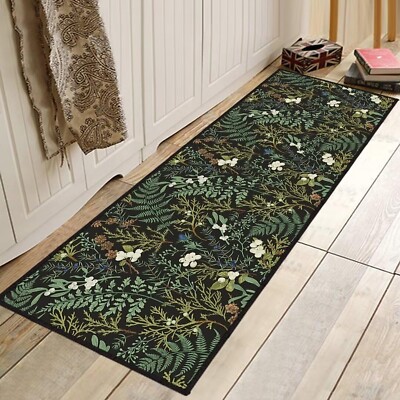 Black Green Runner Rug for Hallway 2x6,Botanical Print Runner Rug for Entrywa...