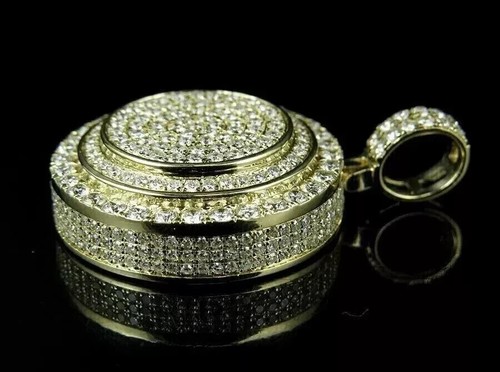 2.00Ct Round Real Moissanite Cluster Circle Pendant 14K Yellow Gold Pated Silver - Picture 2 of 4