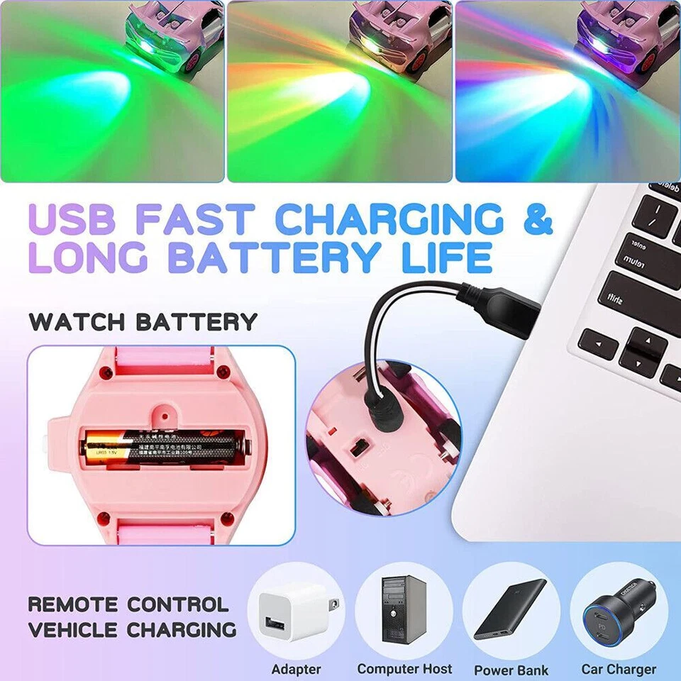 Watch RC Car Toy Mini 2.4GHz Remote Control Car Watch Kids Fun Rechargeable US - Image 4 of 4