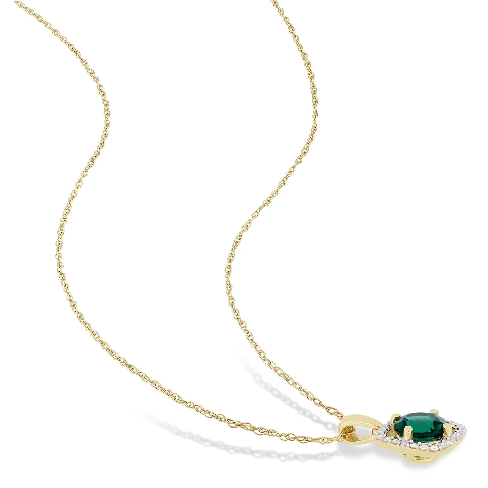 Conjunto de 2 peças de joias Amour ouro amarelo 10k criado em esmeralda e halo de diamante - Imagem 3 de 4