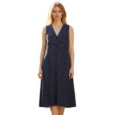 Market & Spruce A-Line Midi Dress Navy White Polka Dot 3X Button Front Stretch