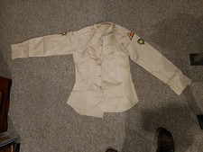 Vintage 1954 Military Army Khaki Twill Korean War Work Shirt 16 X 35 3 Patches