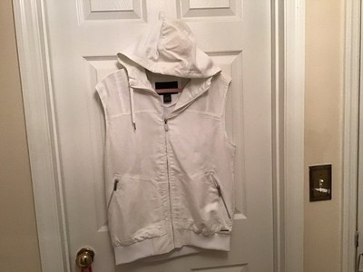 Sean John White Sleeveless Hoodie Zip Front Sz S  