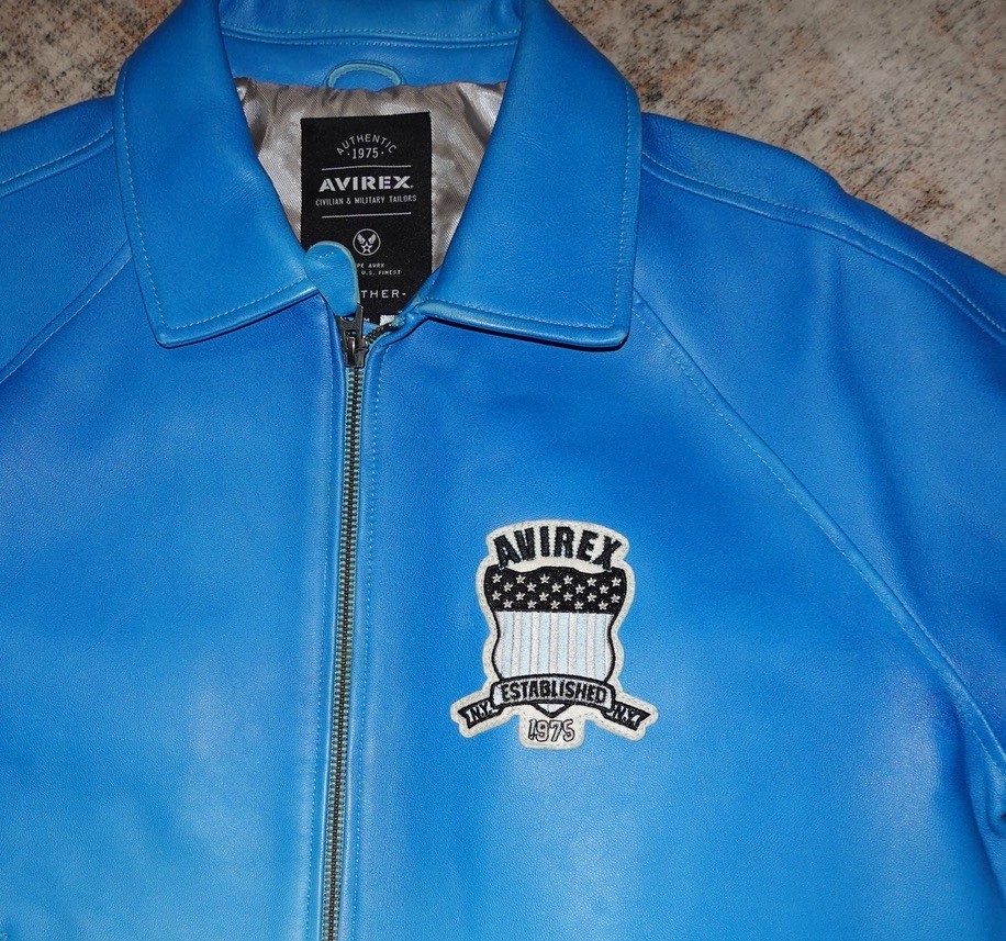 Avirex Icon Ombre Lamb Leather Jacket Limited Edition Sky Blue Size:M. New image 3