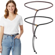 2 Pack Women Skinny Belt for Dress, PU Leather Thin Belt Ladies Knotted Waist.