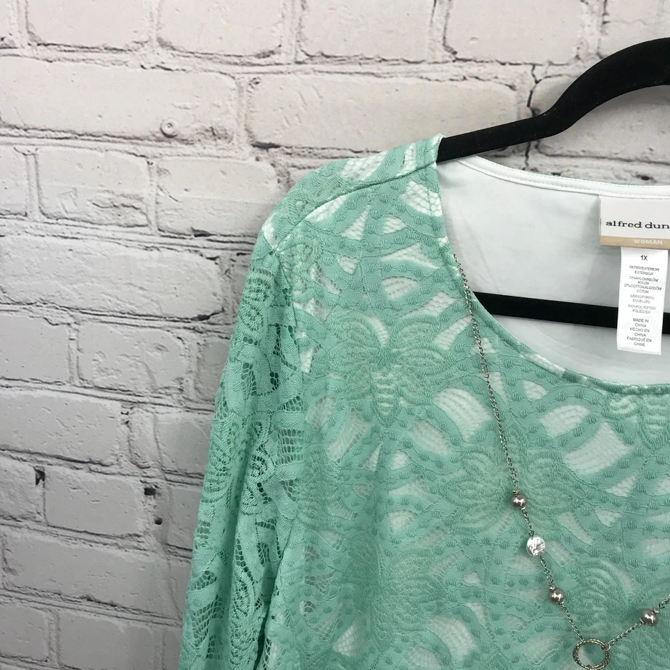 Blusa Alfred Dunner Top Mujer 1X Verde Floral Transparente Ligera Forrada Foto 4 de 4