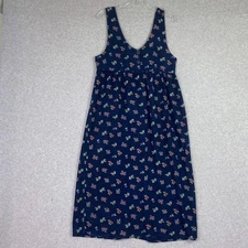 Notations Dress Womens M Navy Floral Empire Waist Buttons Rayon Lightweight Maxi