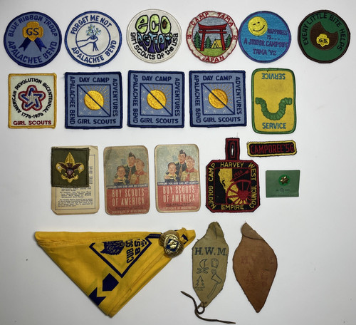 Vintage Lot of Boy Girl Scouts Badges Camp Tama Japan 1972/Camp Harvey West 1956