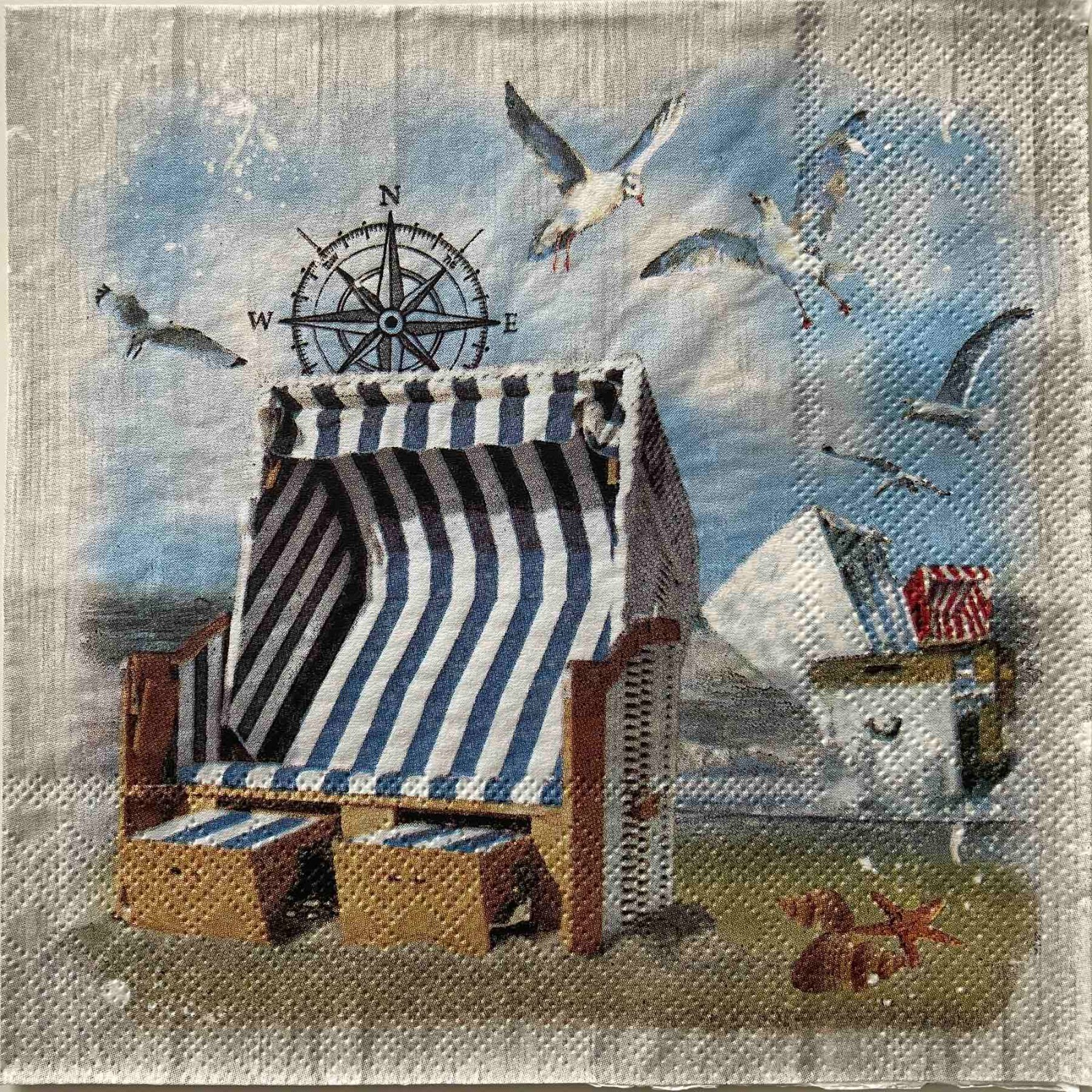 4 Luncheon paper napkins Beach Chair Seaside Seagulls Coastal for decoupage