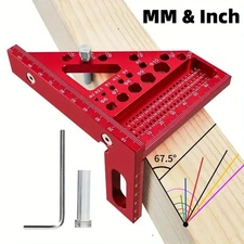 3D Multi-Angle Measuring Ruler, 45/90 Degree Aluminum Woodworking Square Protrac