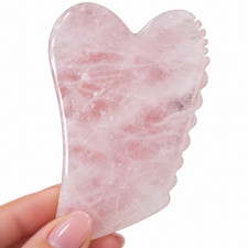 Natural Rose Quartz Gua Sha Comb Face Scalp Body Massage Tool Dual Edge