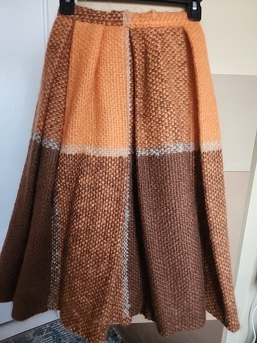 Vintage 1960s–70s 100% Wool Midi Skirt Made in Italy, Orange/Brown, Lined - Picture 3 of 20