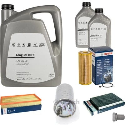 BOSCH Inspektionspaket 7 L VW Motoröl 0W-30 Longlife III FE für Seat Toledo II - Bild 1 von 4
