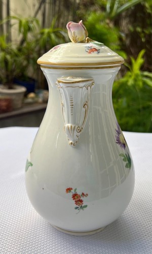MEISSEN Tall Large Coffee Tea Pot Germany Antique Floral Flowers Crossed Swords - Picture 5 of 12