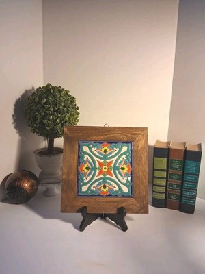 Talavera Tile Wall Plaque Handcrafted;Wood Frame; Vibrant Color;Cottagecore Vibe