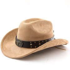 Cowboy Hat for Women Men with Shapeable Wide Brim Western Suede Hat for Cowbo...