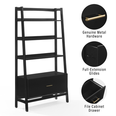 Crosley Furniture Landon Large Etagere Bookcase in Matte Black