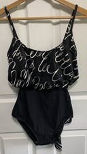 Robby Len Women's One Piece Swim Suit Black White Detachable Belt Size 10