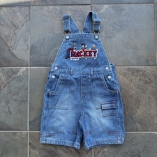 Vtg Disney Mickey Denim Overalls 5T Kids Shorts Goofy Donald Embroidered 90s