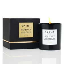 SAINT Benedict Scented Candle with Prayer and Prayer Coin, Saint of Peace and...