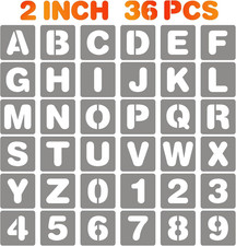 2 Inch Letter and Number Stencils, 36 Pcs Reusable Plastic Alphabet Spray Paint