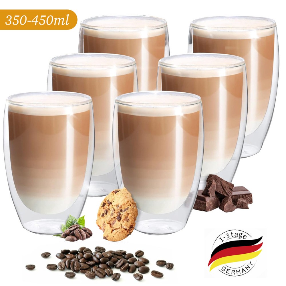 6 Stück doppelwandige Cappuccino Gläser 350/450ml Kaffegläser Teeglas Kaffeeglas