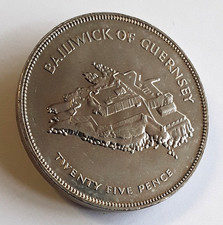 1977 BAILIWICK OF GUERNSEY 25 PENCE QUEEN S SILVER JUBILEE KM# 31..a2