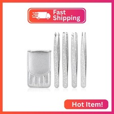 FungChoi 4-Pcs Glitter Stainless Steel Precision Tweezer Set for Eyebrows, Ingro