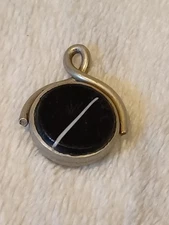 White Silver Metal Spinning Watch Fob Bloodstone Agate