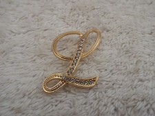 Goldtone Rhinestone Initial Monogram Letter  L  Pin B46 