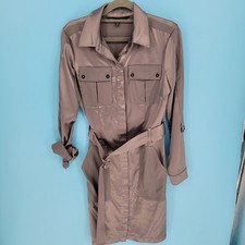 White House Black Market Safari Shirt Dress Womens 2 Grey Satin Belted Utility