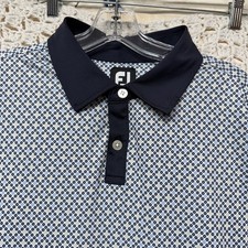 FootJoy FJ Polo Shirt Mens L Blue White Geometric Short Sleeve Golf Performance