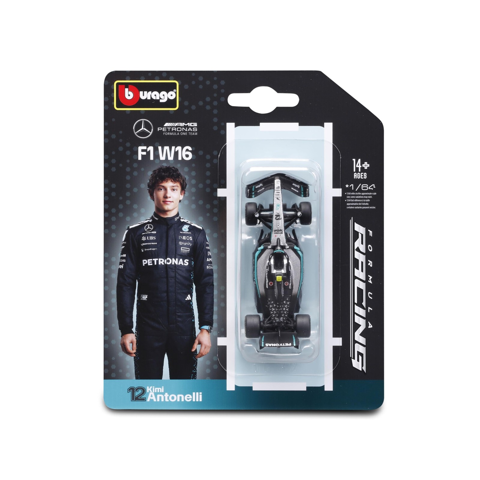Bburago 1:64 Scale Race Formula Mercedes W16 (2025) Diecast Vehicle, Antonelli