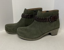 Dansko Nubuck Leather Maria Ankle Clog Boot Green Size 8.5 EU 39