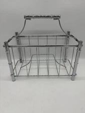Vintage MCM Chrome Plated Metal Faux Bamboo Magazine Rack Record Album Holder