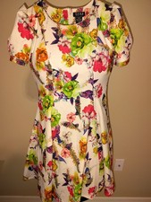 ZARA Black Tag Floral Puff Sleeve Mini Dress Fit Flare Multicolor Cream Small #4