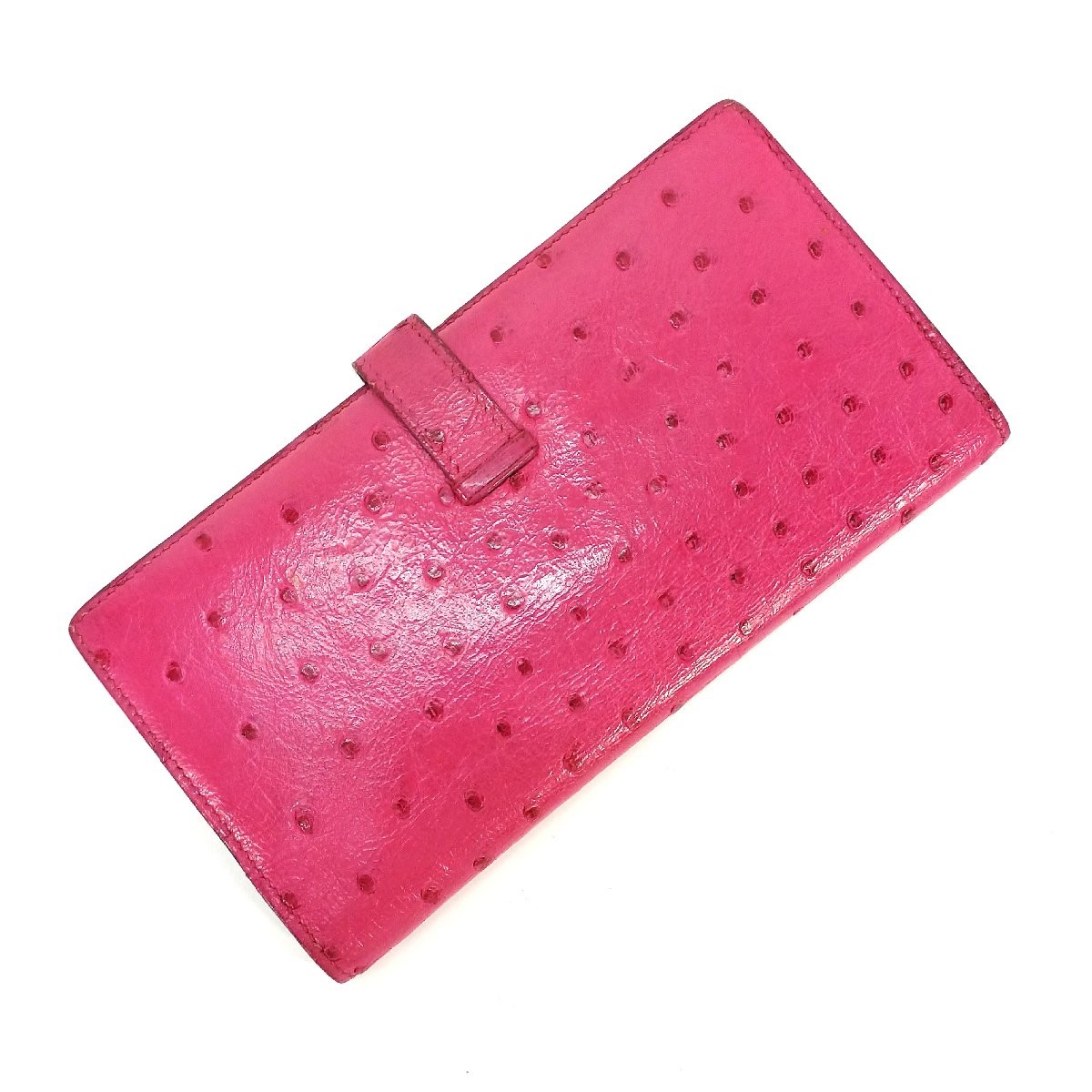HERMESピンク レザー ケース Hermes Paris Bearn Saffre Ostrich Bifold Long Wallet Purse Pink