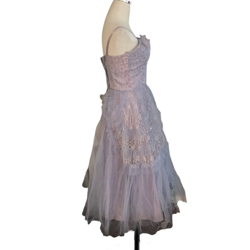 Vtg 50s Purple Blue Tulle Dress Party Prom Cupcake Ruffled Netting Floral Lace S - Image 4 of 4